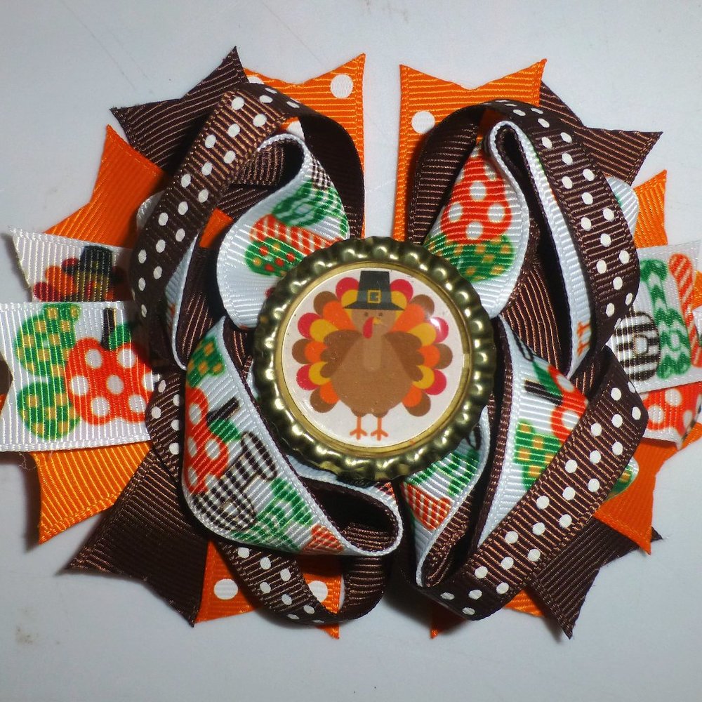 Thanksgiving Turkey Girls 5-Inch Hair Bow Clip